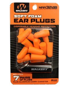 Walkers Game Ear Foam Ear Plugs, Wlkr Gwp-plgcan-or  7pk Org Foam Plug W/case